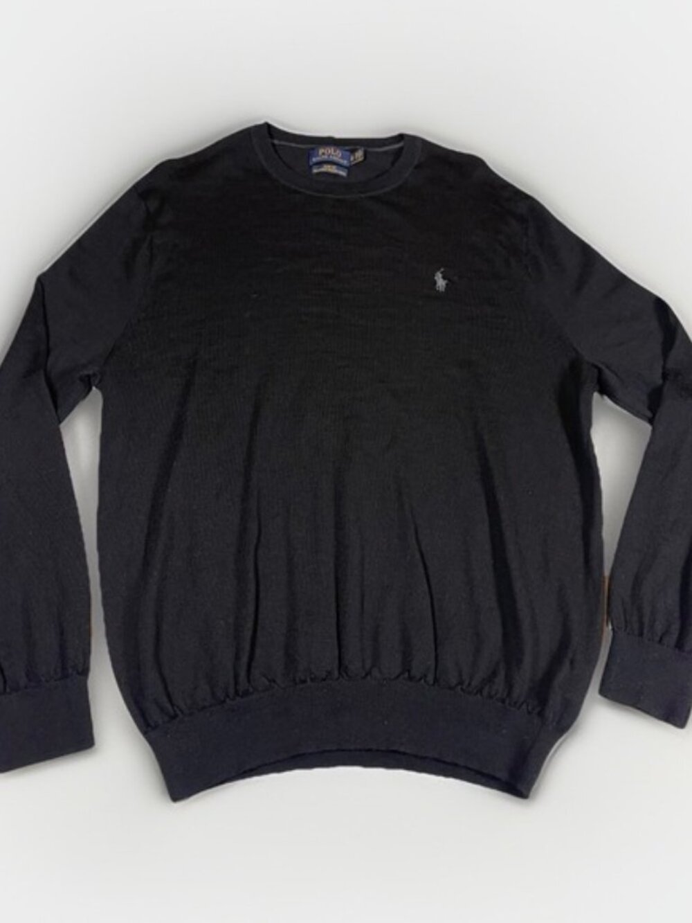 Polo Ralph Lauren 100% Merino Wool Crew Neck Black Lightweight Sweater Men Sz XL